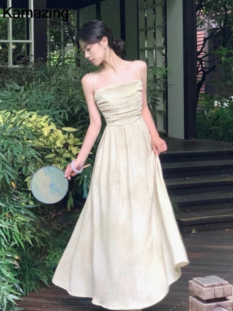 Elegant Fashion Fairy Beach Party Dress Summer Korean Birthday Evering Midi A Line Dresses Ladies Casual All-Match Clothes 2024