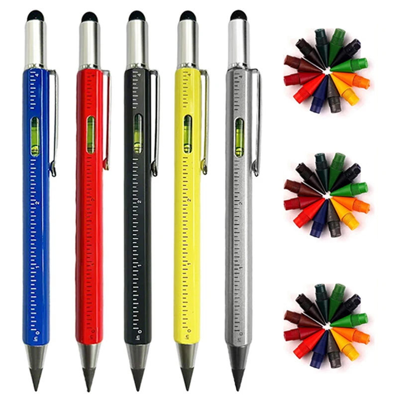 Multi Functional Tool Horizontal Ruler Touch Screen 6 In 1 Metal Eternal Pencil with Screwdriver Engineering Marking Tool