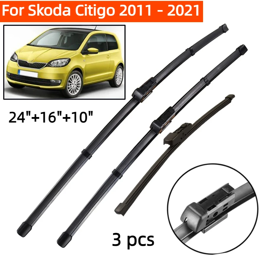 ZHANGU Wiper LHD Front & Rear Wiper Blades Set For Skoda Citigo 2011 - 2021 Windshield Windscreen Window Rain Brush 24