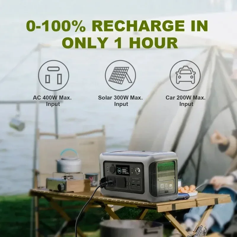 600W Portable Power Station 299Wh Pure Sine Wave AC Outlet LiFePO4 Battery Outdoor Emergency Mobile Power Bank with for Camping
