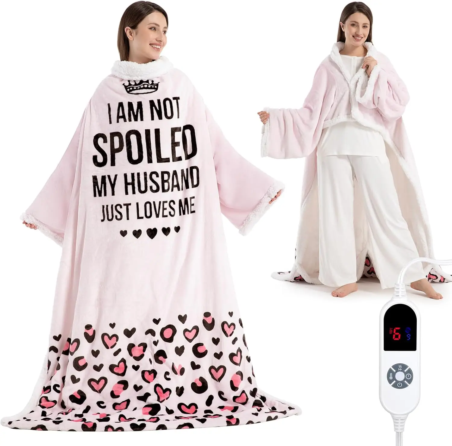 

Wearable Heated Blanket with Sleeves and Foot Pocket, 3 Heat Levels & Timer, ETL Safe, Light Pink for Women