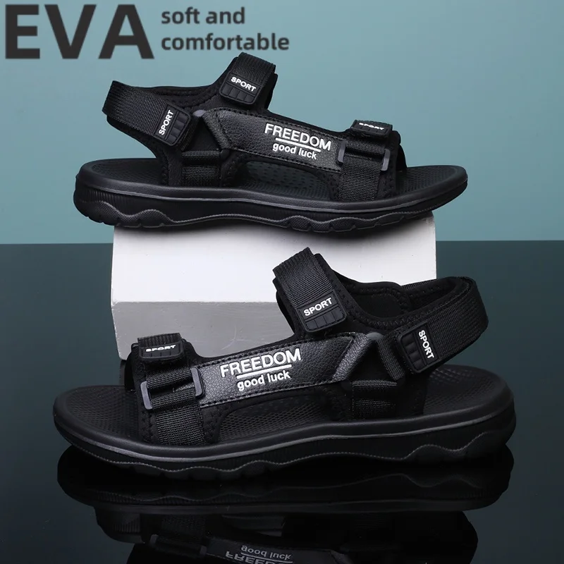 

Летние мужские сандалии, модные повседневные пляжные сандалии, нескользящие легкие уличные удобные сандалии на липучке, мужские большие размеры 38-47