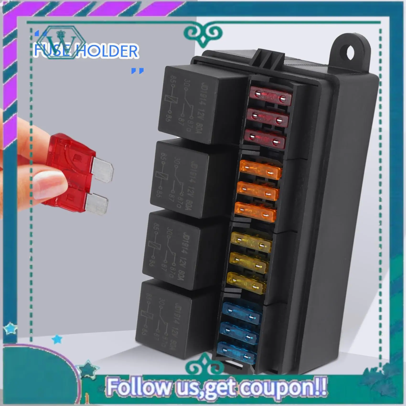 AA92-12 Way Blade Fuse Holder Box With Spade Terminals And Fuse 4PCS 4Pin 12V 80A Relays For Car Truck Trailer And Boat view 5