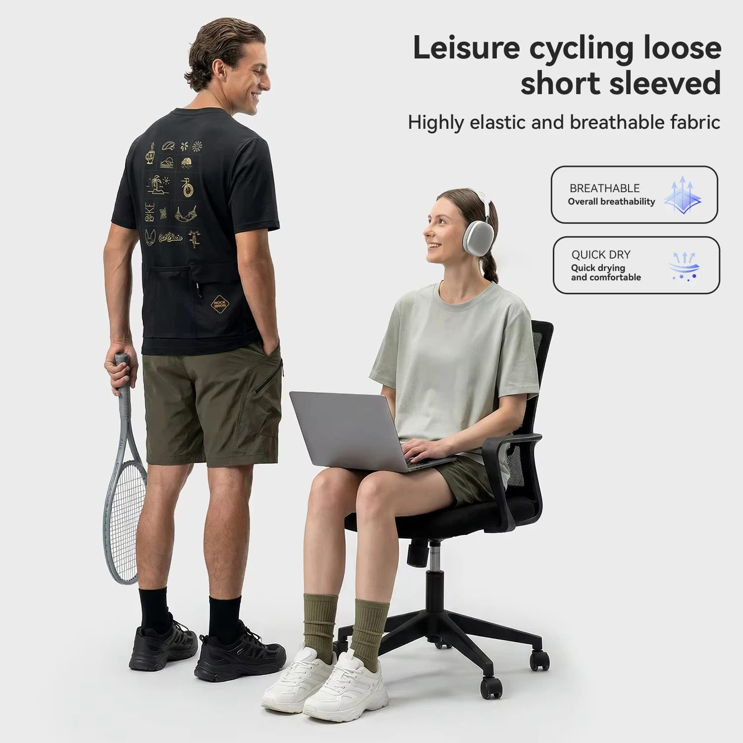 ROCKBROS Summer Cycling Jersey Elastic Quick Dry Breathable Short Sleeve T-Shirt Men Women Cycling Clothing Daily Casual Wear