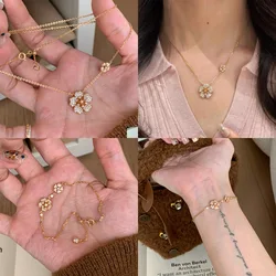 Foydjew French Retro Flower Design Jewelry Sets Gold Color Necklaces Inlaid Full Zircon Bracelets Exquisite Set For Women