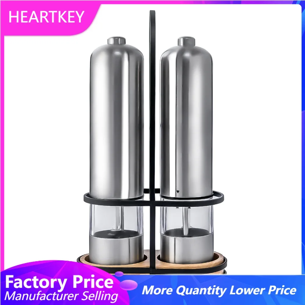 

Electric Pepper Grinder with Led Light and Stand Stainless Steel Home Kitchen Seasoning Tool Salt and Pepper Spice Mill