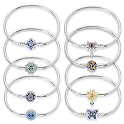 Nowe srebro 925 oryginalne 17-20CM niebieski motyl ośmiokątna gwiazda diabelskie oko bransoletki dla kobiet Fit DIY Charms biżuteria urodzinowa