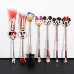 7Pcs Cute Cartoon Disney Mickey Minnie Mouse Donald Duck Rose Gold Color Metal Handle Makeup Brushes Set for Women Girls Fans