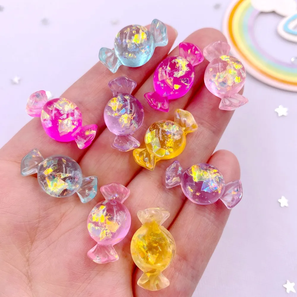 10PCS Resin Glitter Colorful Mini Candy Flatback Cabochon Rhinestone Figurines Scrapbook Crafts DIY Bow Accessory Home Decor M23