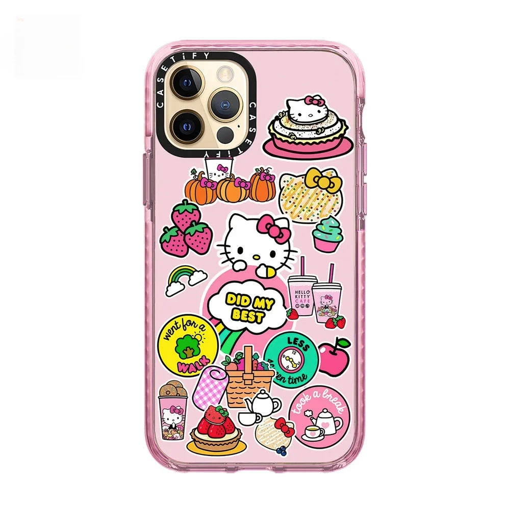 Sanrio Hello Kitty Afternoon Tea Iphone Case Cute Sticker All-Inclusive Soft Protection Case for IPhone16 15 14 13 12 Promax