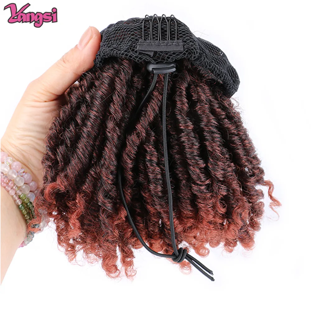 Afro Drawstring Ponytail Dreadlocs Ponytail Drawstring Afro Puffs Curly Ponytail Extension For Women Synthetic 6 Inch Grey Curly