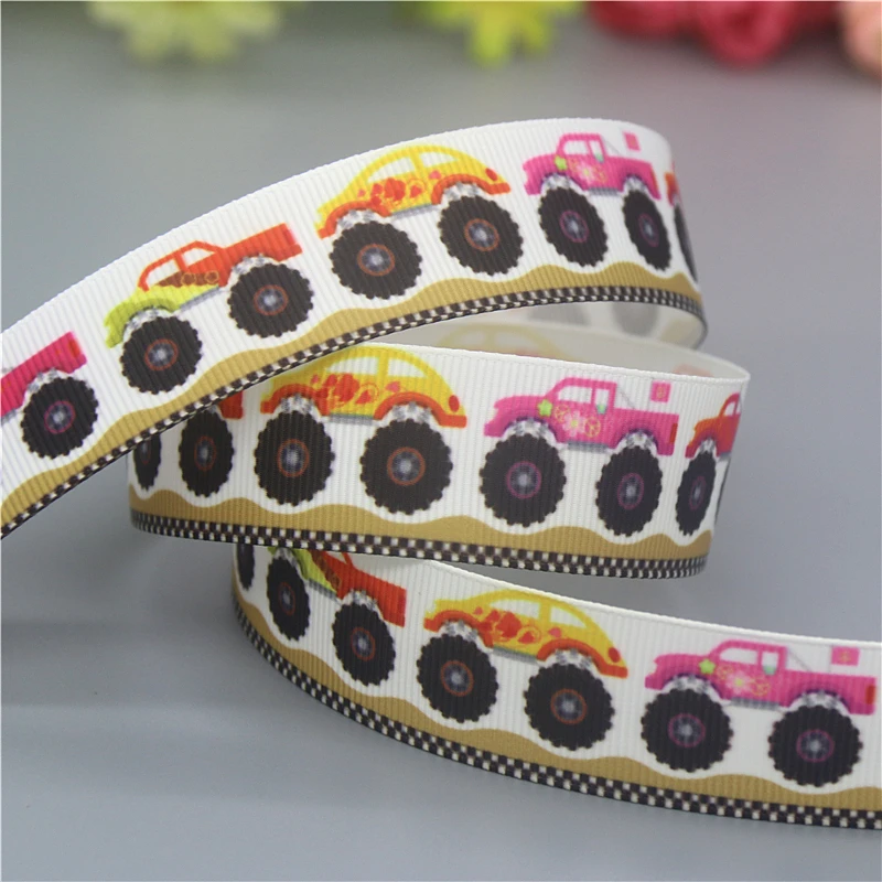 DHK 7/8\'\' 5yards Car Cross Printed Grosgrain Ribbon Accessories Material Headwear Decoration DIY Sewing Craft C2588