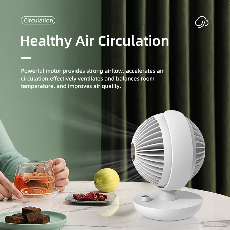 360° Rotating Office Desktop Fan Mute Globe Circulating Air Fan Rechargeable Multifunction Portable
