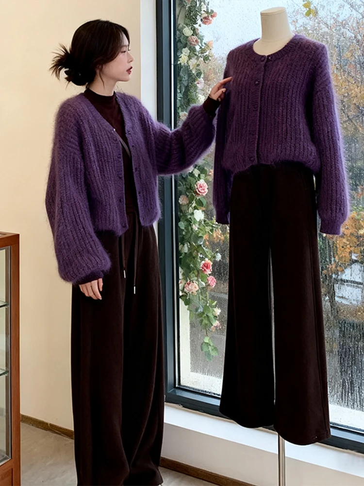

Women's Knitted Sweater Jaet Pants Set round Ne Casual Sle Autumn Winter New Faion Lazy Simple Leisure Two-Piece Suit