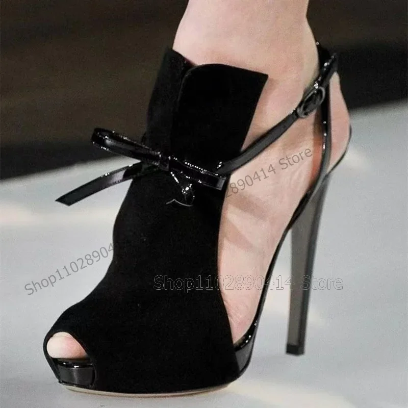 

Black Bow Knot White Peep Toe Runway Pumps Ankle Buckle Strap Women Shoes Thin High Heels Fashion Party 2025 Zapatos Para Mujere