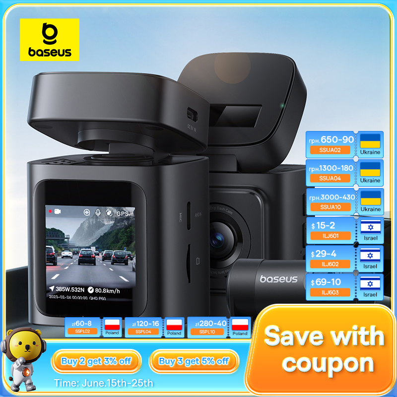 Baseus 3K Dash Cam VD1 Front and Rear Cam HD Built-in GPS Galileo Supercapacitor Car DVR Car Camera Recorder Support 24H Parking