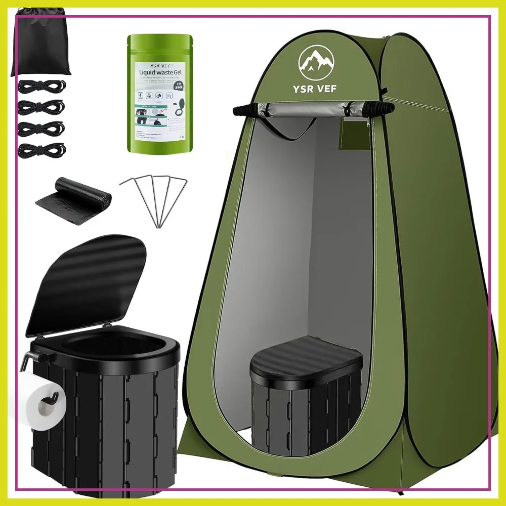 

Portable Camping Toilet Kit with Pop-Up Privacy Tent, Poo Gel Bags, Outdoor Shower Changing Room