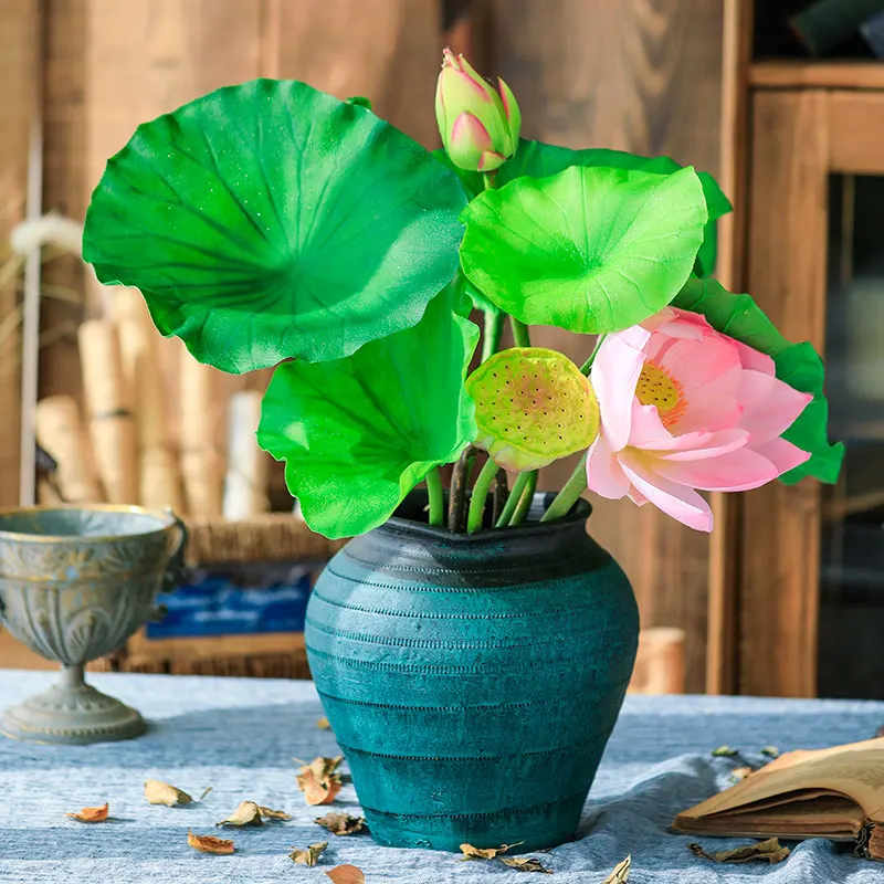 Artificial simulation lotus lotus head PU lotus leaf living room decoration flower hotel club decoration art ornaments