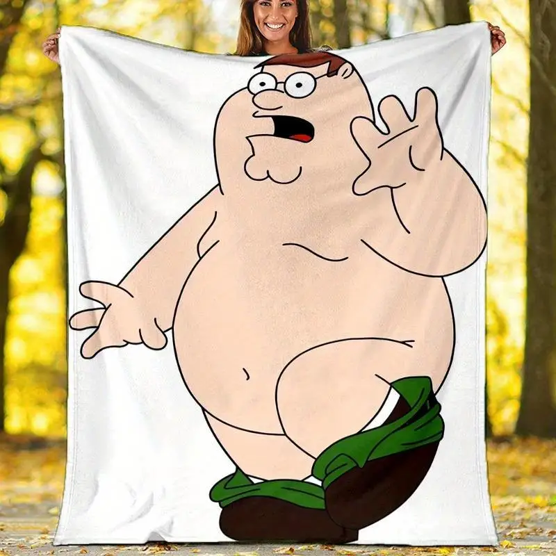 Funny Peter Cartoon Flannel Blanket Soft Warm All Season Throw Polyester for Camping Travel Office Birthday Housewarming Gift