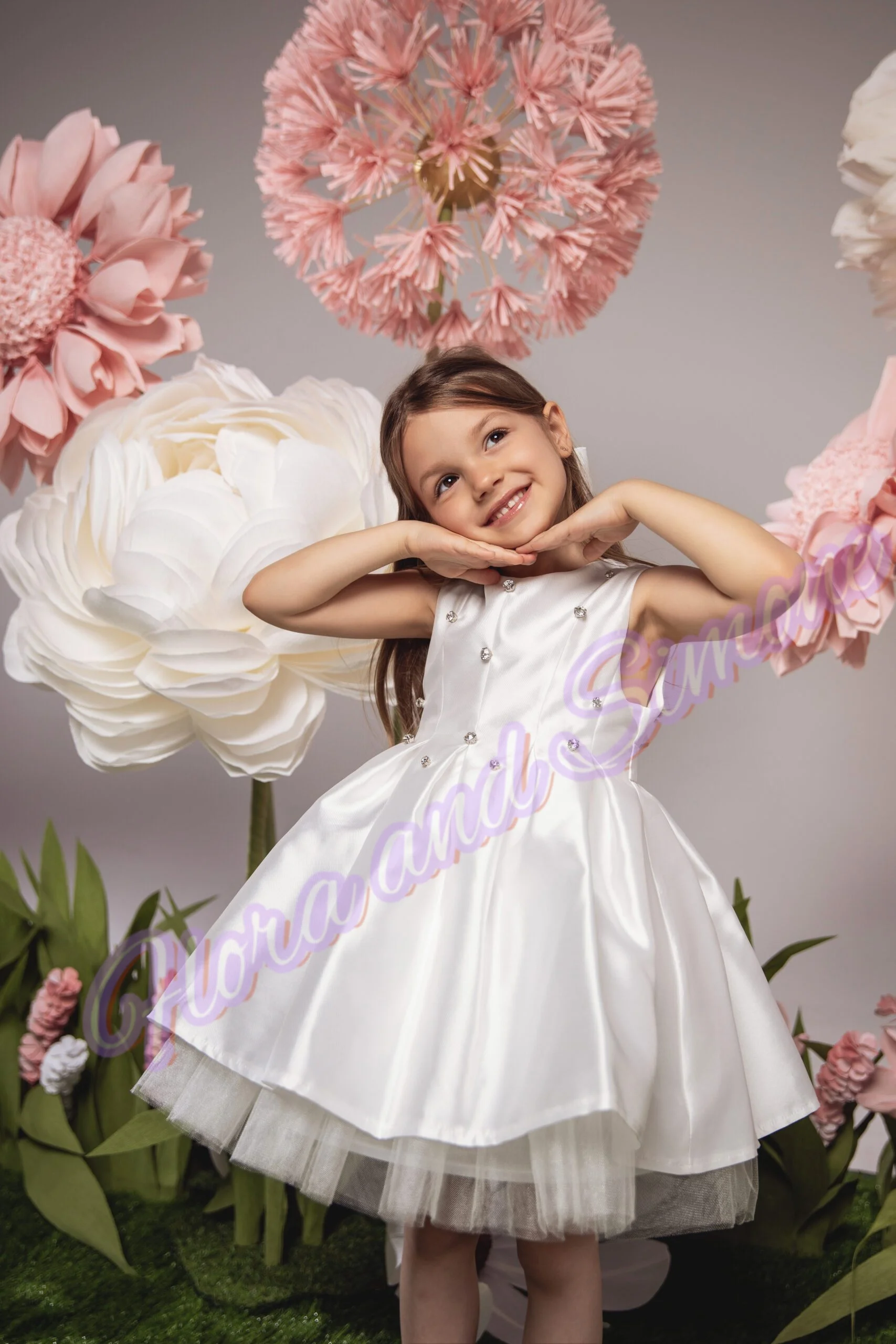Elegant Sleeveless Diamond decoration Flower Girl Dress for Wedding Ceremonies Dance Performances Formal Receptions Party