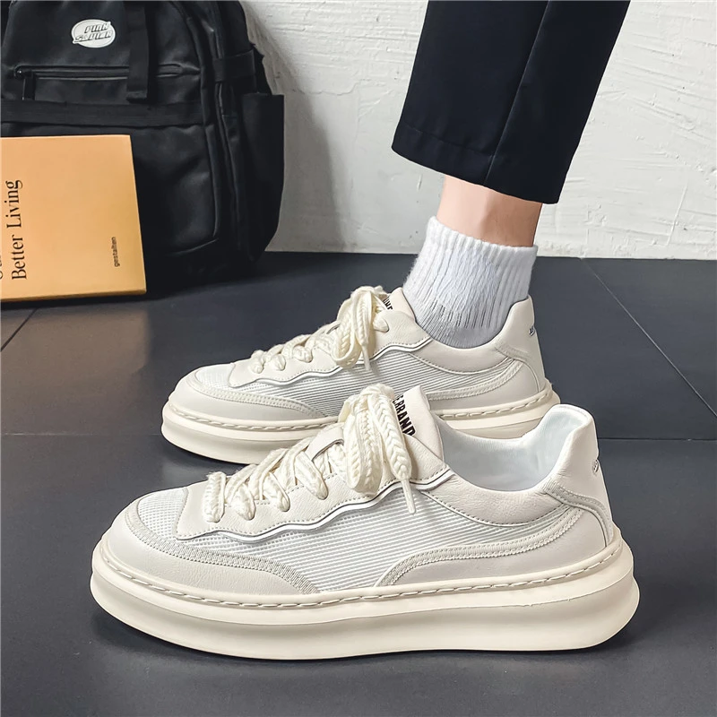 Platform White Shoes 2023 Autumn Men's Mesh Breathable Casual Shoes Korean Sports Shoes Fashion Plate Shoes Zapatos Para Hombres