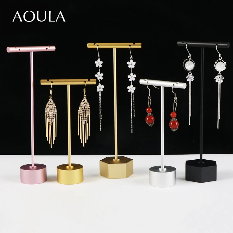 Jewelry Display Stand for Rings & Earrings Modern Metal T-Bar Earring Holder for Studs & Dangles Retail Countertop Showcase Rack