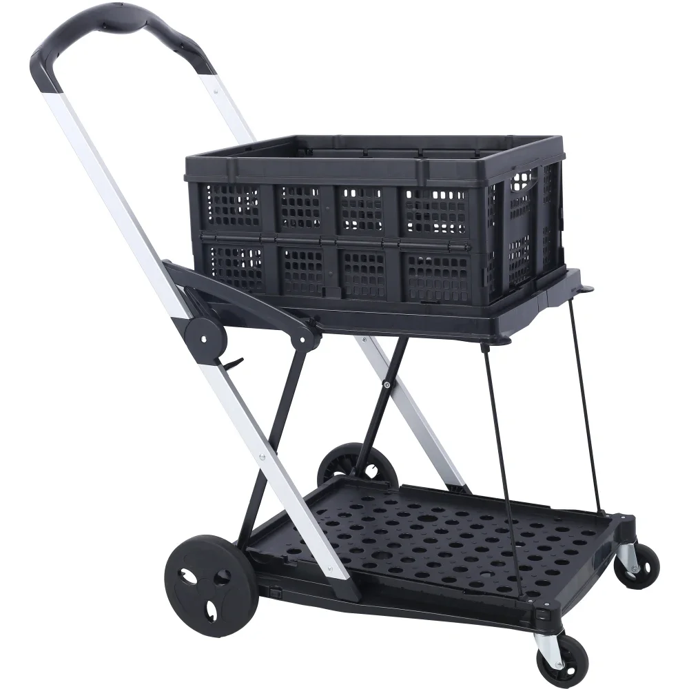 

Collapsible Utility Cart Multi Use Functional Collapsible Shopping Carts 2-Tier Collapsible Shopping Cart With Baskets Carrito