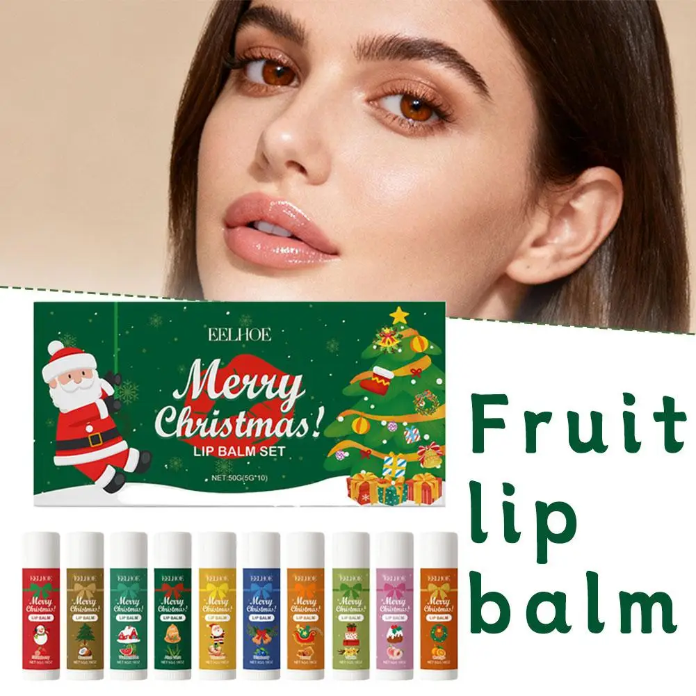 10PCS Fruit Lip Balm Natural Berry Lip Care Moisturizing Repair For Dry Lips Christmas Lip Balm Set Gift Set Accessories Lipcare