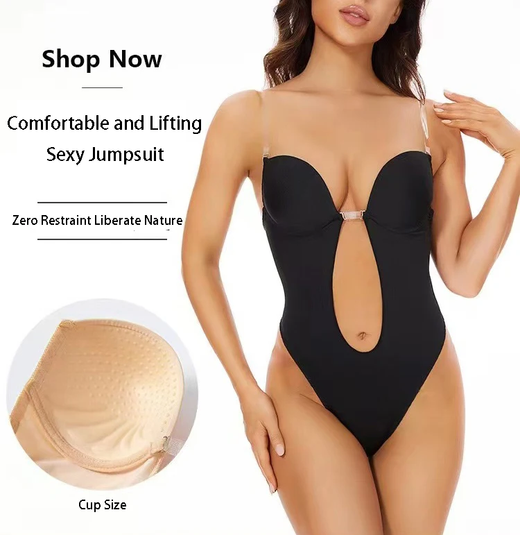 Soutien-gorge gainant sans dos à adhérence antidérapante, décolleté plongeant en U, dos bas, body string à décolleté profond en V, body string, justaucorps, corset push-up pour le ventre.