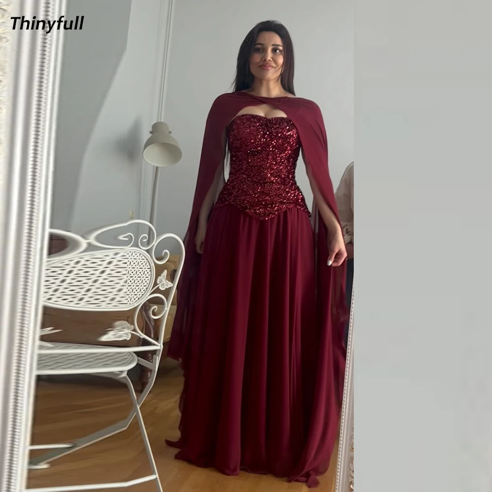 Thinyfull A-line Glitter Chiffon Prom Dress Sleeveless Strapless Evening Dresses Dubai Long 2025 Gown Robe De Soirée Customized