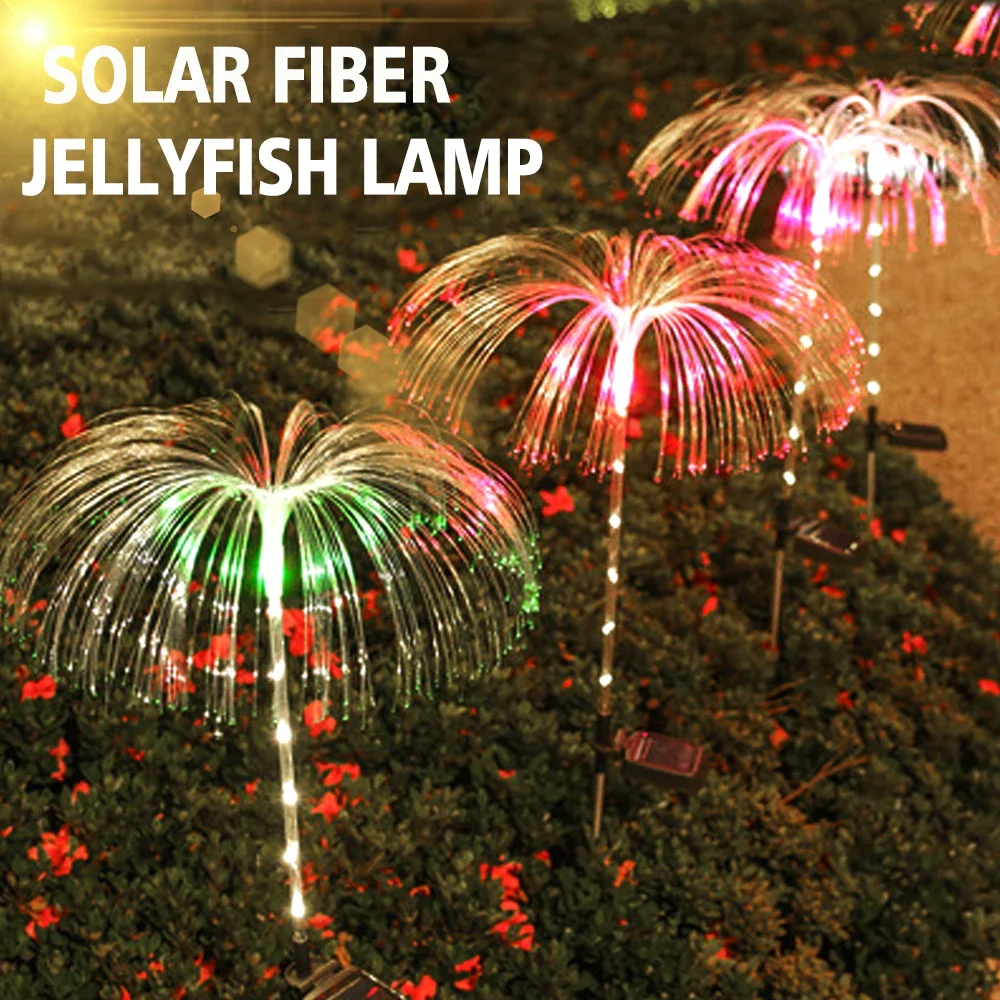 Solar Fiber Jellyfish Lamp Outdoor Waterproof Jellyfish Light Patio Villa Yard Decoration Floodlight 7 Colors Solar Garden Light