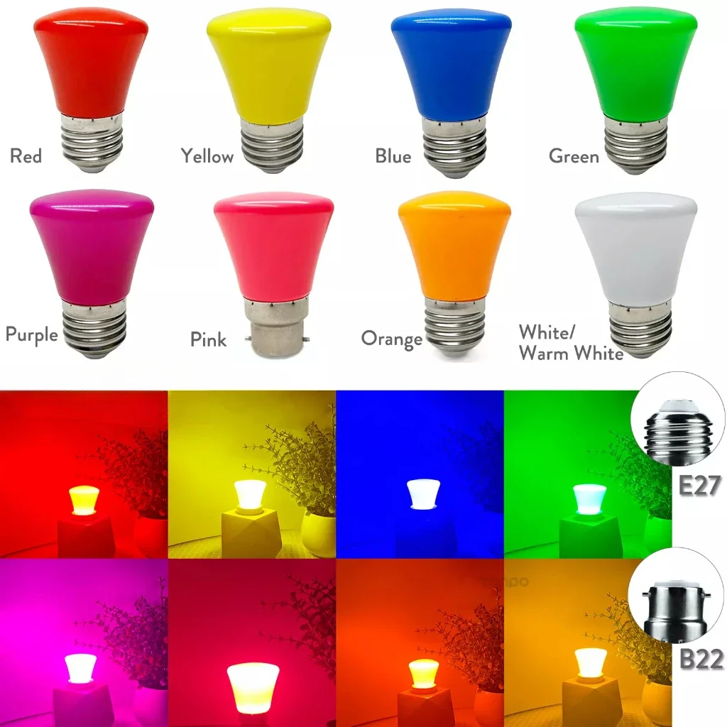 5PCS LED Colored Light Bulbs E27 2W Colored Lamp Red Yellow Blue White Green Purple Orange Pink Party Decor 220V