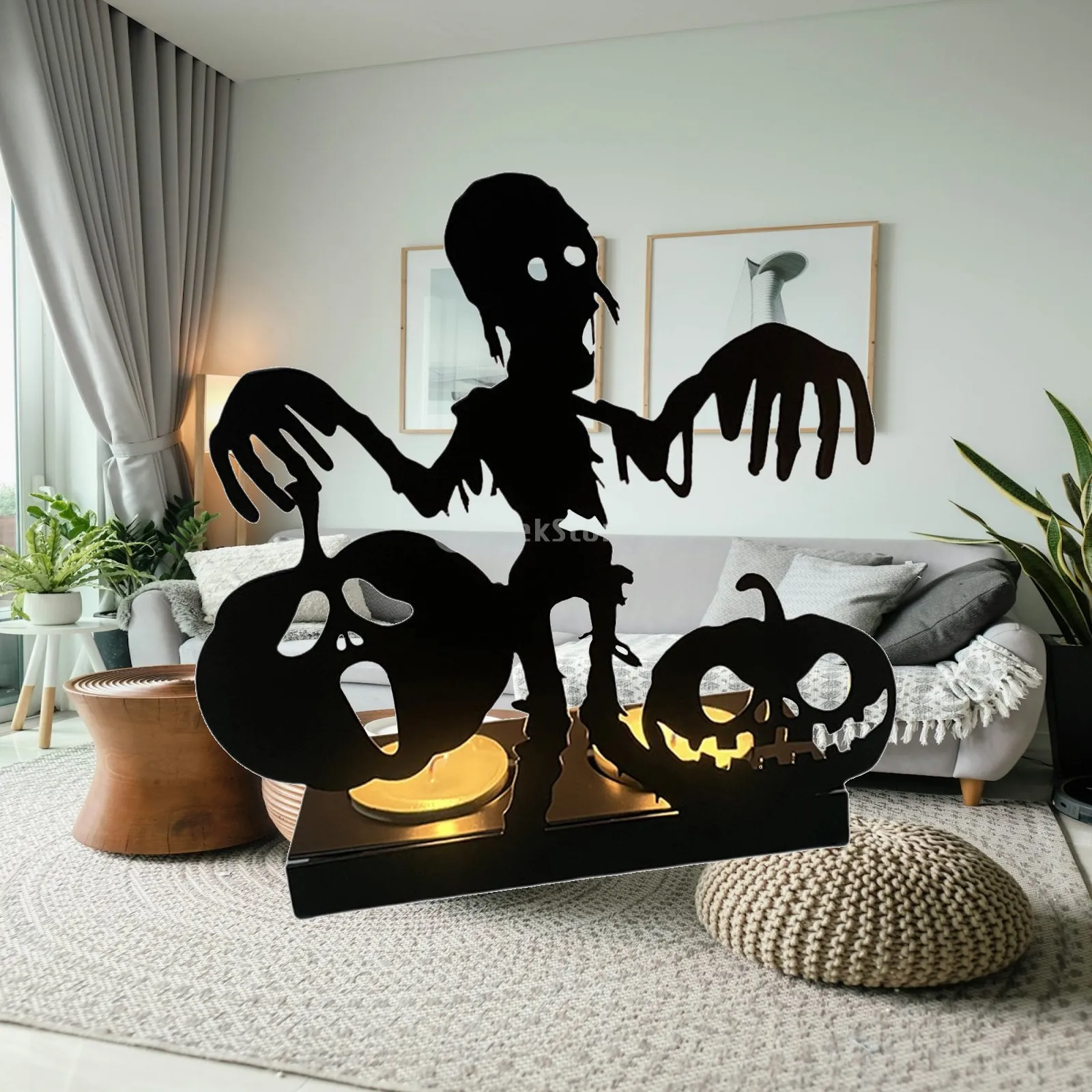 Metal Halloween Tealight Candle Holder Black Candlestick Silhouette Stand for Spooky Table Centerpiece Festival Decor