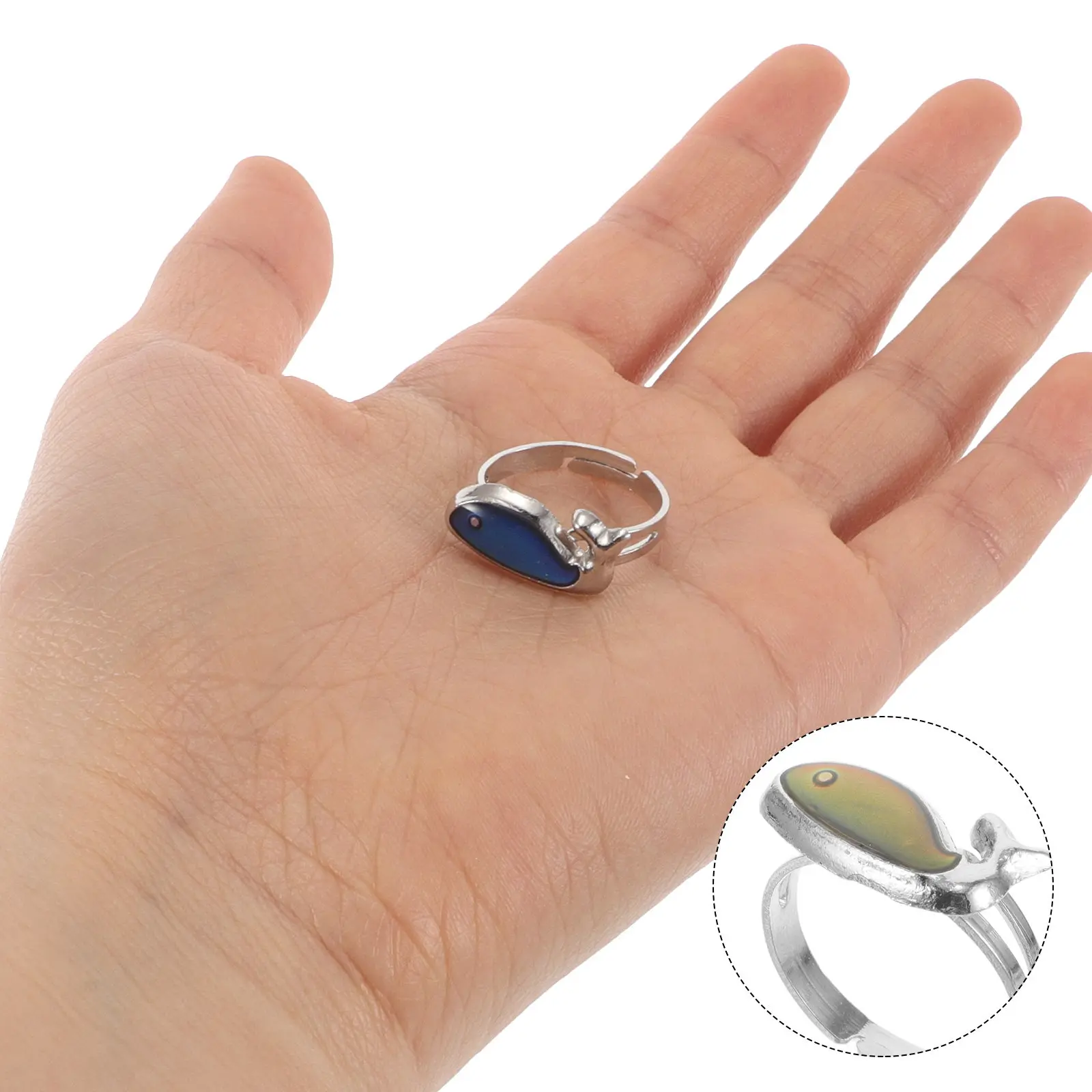 Cute Whale Shape Ring Temperature Reactive Color Shift Jewelry for Girls Women Stylish Sea Animal Opening Ring Novelty Costume