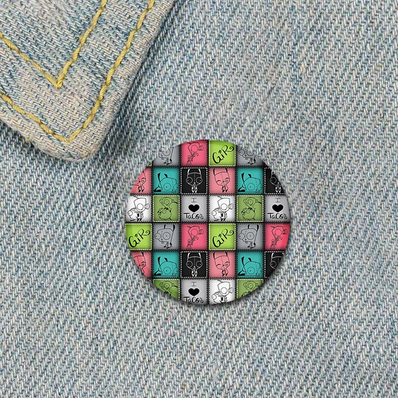 ET Green Invader ZIM Tinplate Pin Round Cartoon Funny Brooches for Backpack Cothes Accessories Anime Collection Badge Decoration