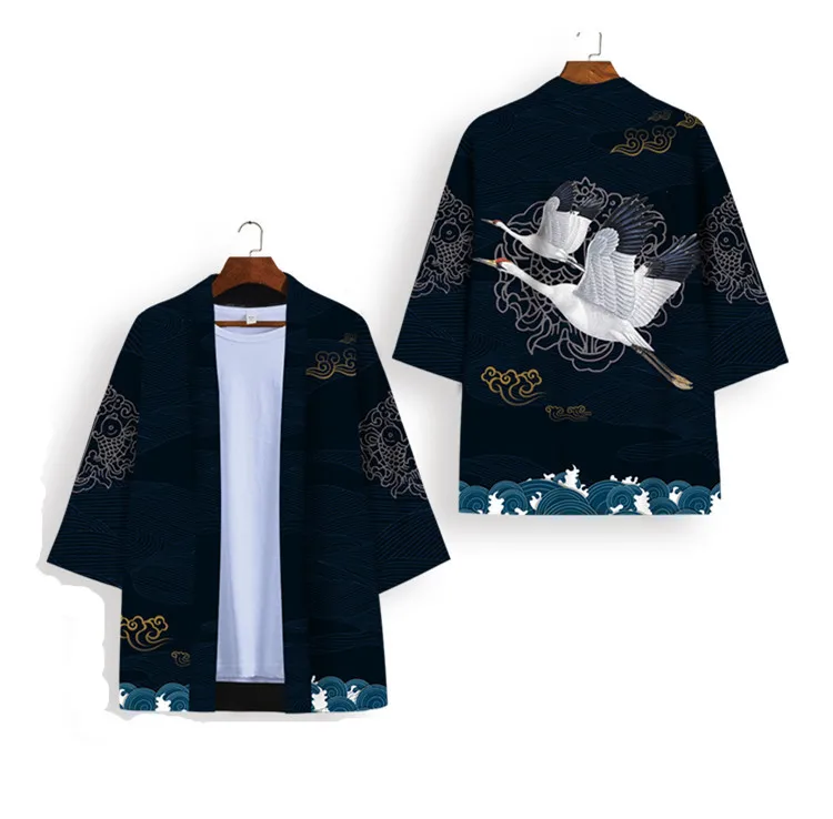 Black White Kimono Cosplay Samurai Haori Obi Women Men Cardigan Beach Yukata Costume Japanese Streetwear Traditional Clothes