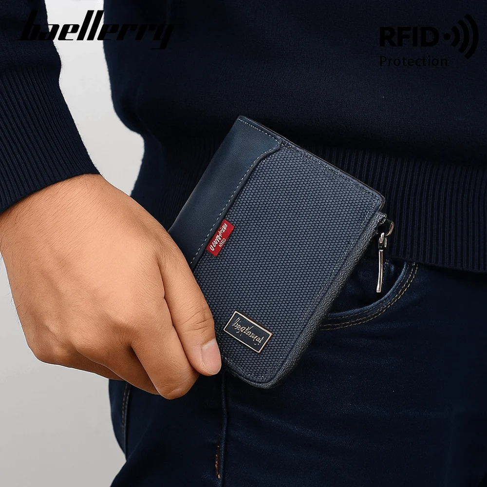

Portable PU Leather Men's Wallet Large Capacity Multi-functional Business Wallet Zipper Closure Square Short Card Bag Daily Use