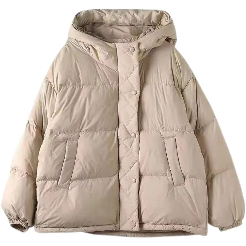 Women's White duck down Down jacket Short style Fashionable Lightweight Warm Hooded Outerwear Loose fit New style Solid colour