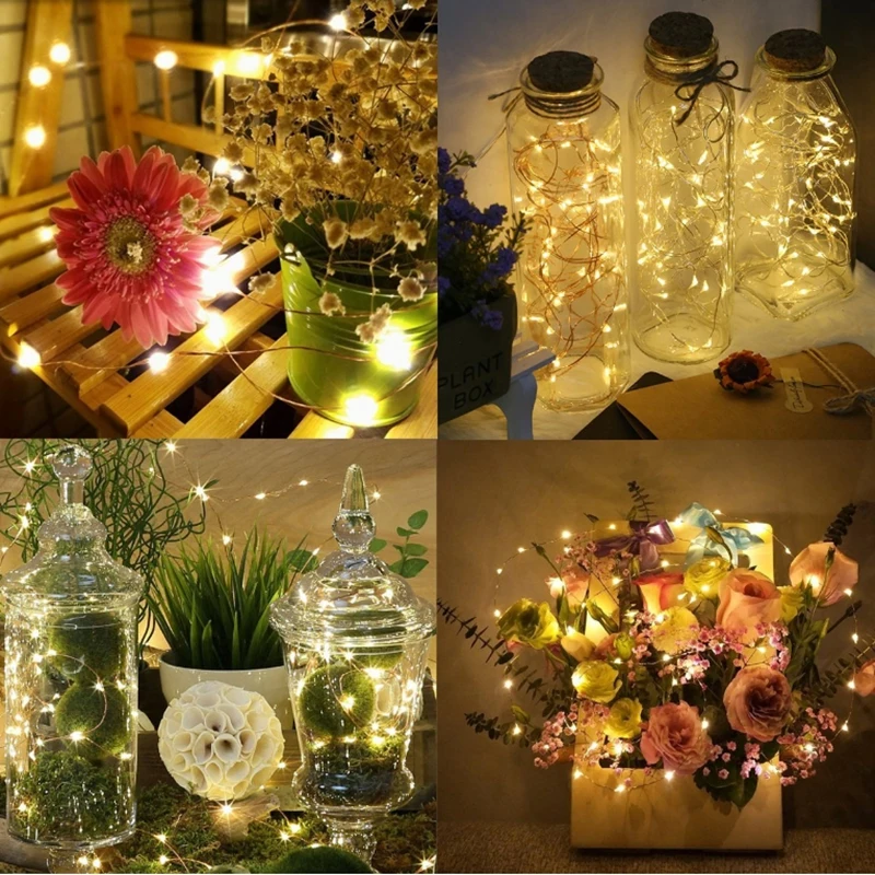Copper Wire Fairy String Lights with Battery Box Indoor Steady On Mini LEDs for Bedroom Mirror Shelf Christmas Party Home Accent