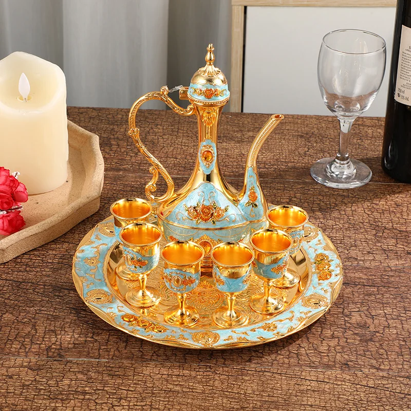 Europe and The United States Electroplated Zinc Alloy with Crystal Small Rose Pattern Creative Gold Wine Set