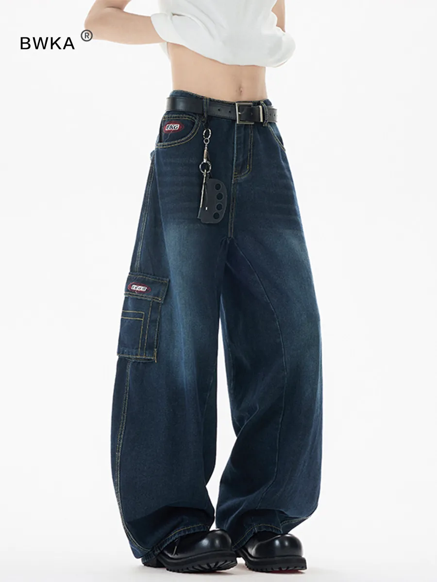 Trouble-Free Asymmetric Patchwork Denim Pants Women's Loose BF American Retro Wide Leg Pants Summer New Arrival Jeans