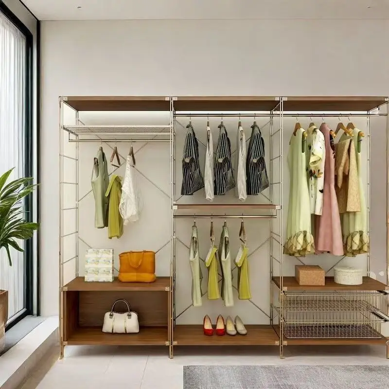 Japanese high carbon steel floor-standing coat rack super large capacity double-layer open storage simple hanger storage rack