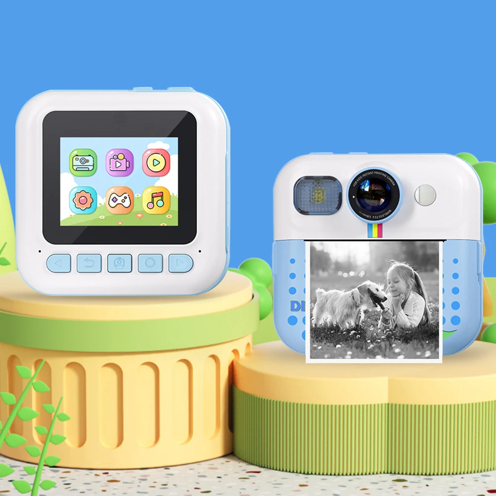 Kids Mini Instant Print Camera 2.4 Inch Screen Thermal Printing Camera with 3 Rolls Print Paper Children Camera 48MP 1080P Video