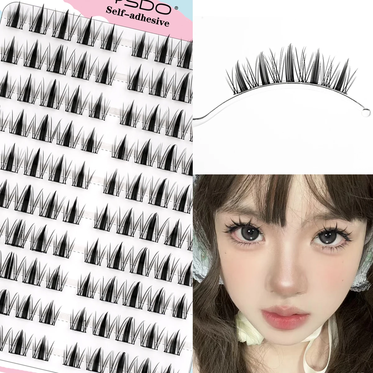 Self-Adhesive Eyelashes Individual Lashes Soft No Glue Cluster Lashes Clusters 10 Rows Reusable Self Adhesive DIY Lashes Make up