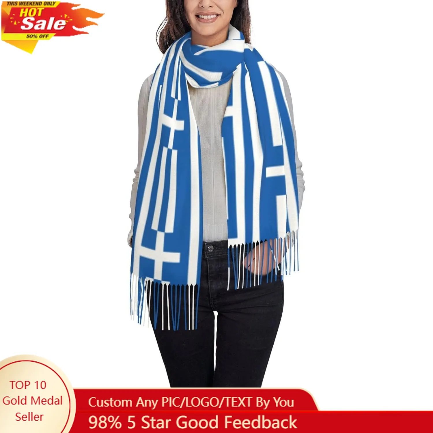 

Greek Flag Poncho Winter Large Scarf Shawl Bandana Neck Wrap For Women