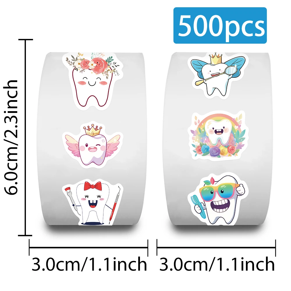 500 stücke Cartoon Zähne Rolle Aufkleber Aufkleber Für Laptop Sammelalbum Skateboard Helm Koffer DIY Graffiti Ästhetische Aufkleber – Detail 10