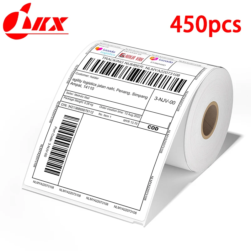 LKX 4x6 Inch thermal paper rolls Printer Shipping Labels All-Purpose Sticker Self-adhesive Waterproof Oil-Proof For 241BT