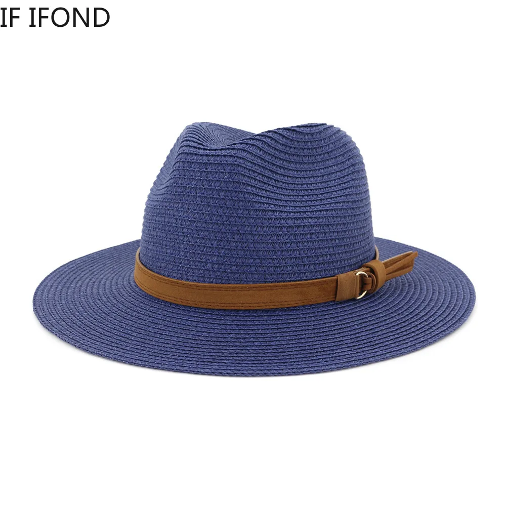 New Big Size 59-60CM Panama Hat Summer Sun Hats for Women Man Outdoor Beach Straw UV Protection Cap Chapeau Jazz Trilby Cap