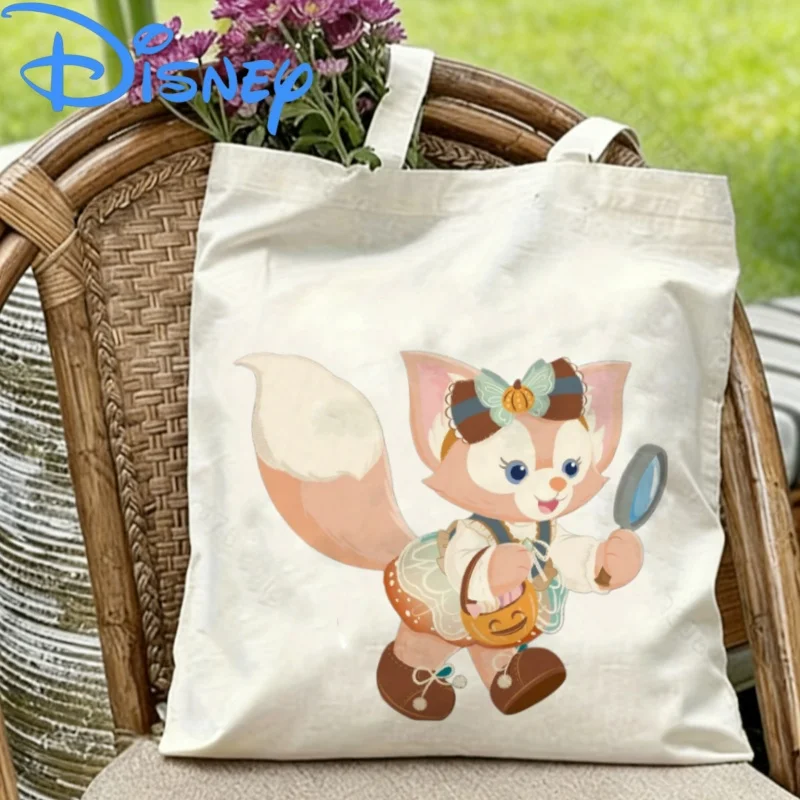1PC Disney LinaBell Detective Print Double-sided Canvas Bag Eco Reusable Shoulder Bag