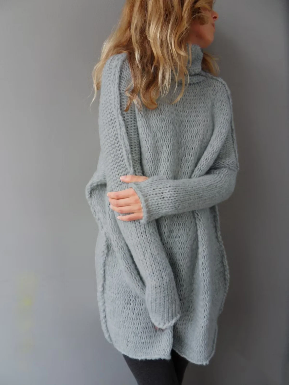 Gray Turtleneck Long Sweater Women Long Sleeve Oversized Knitted Sweaters Casual Loose Pullover Tops Fashion Autumn Streetwear